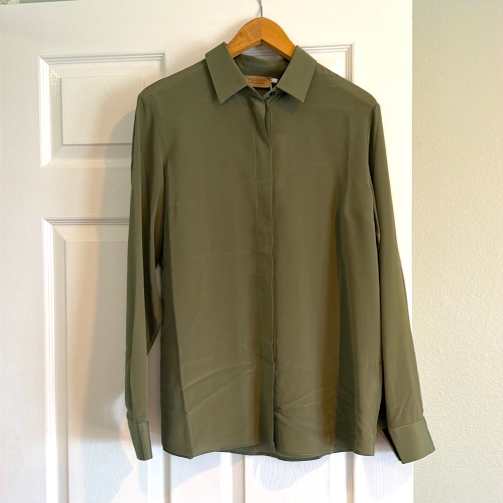 Falconeri NWT 100% silk green button up shirt from